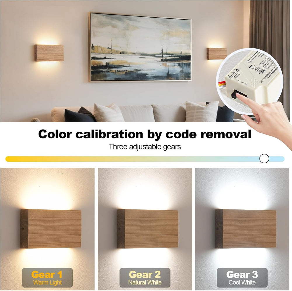 Wood Wall Sconce Indoor Wall Lights Hardwired 2 Pack Up and Down Wall Mount L...