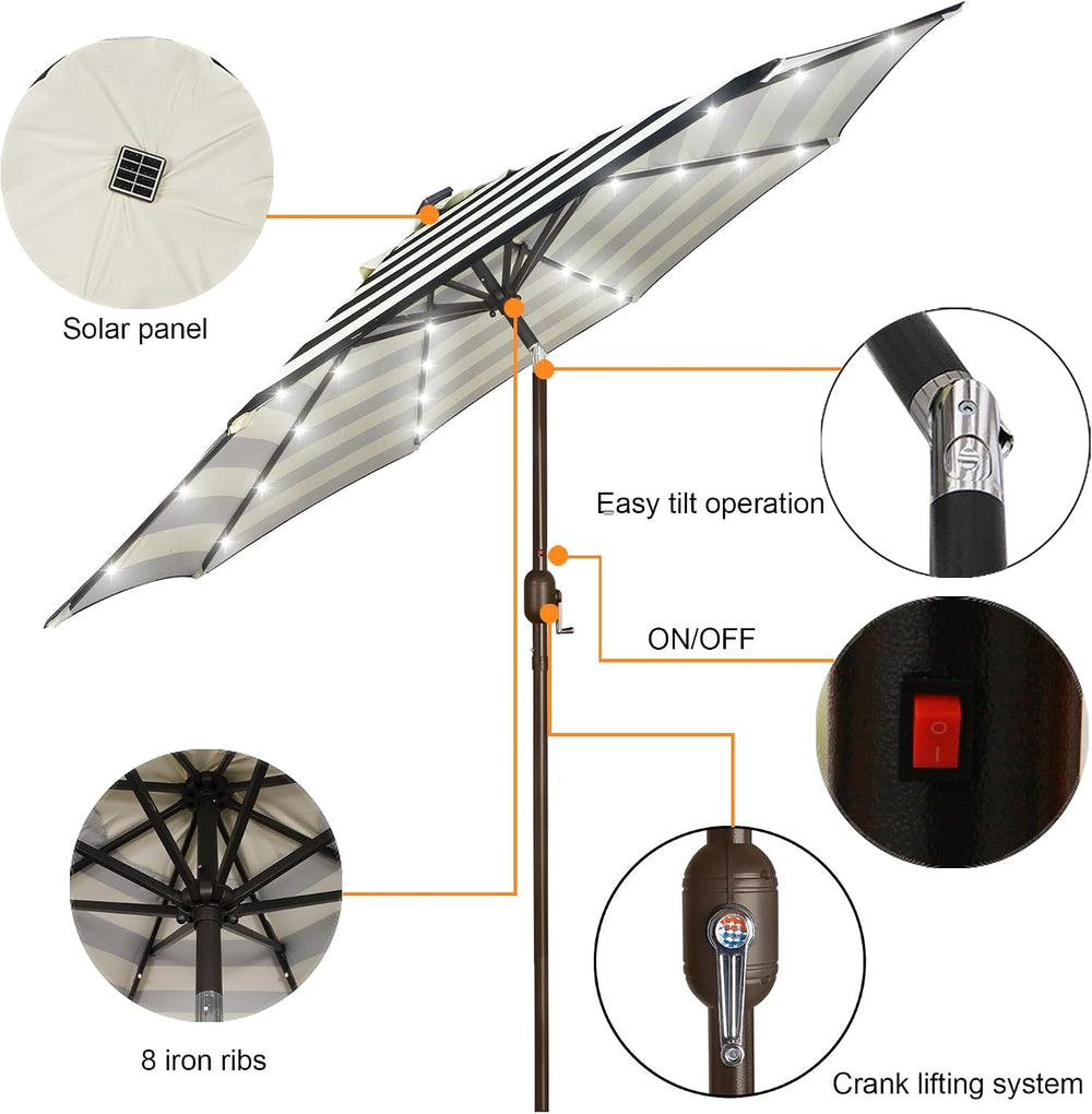 Blissun 9 ft Solar Umbrella, Patio Umbrella with 32 LED Lights, Table Market ...