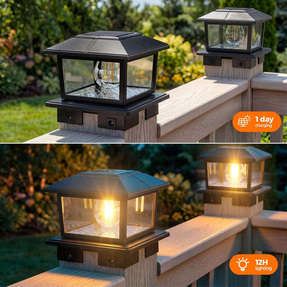 VOLISUN Metal Solar Post Cap Lights, Edison Bulb Light 4Pack,Black