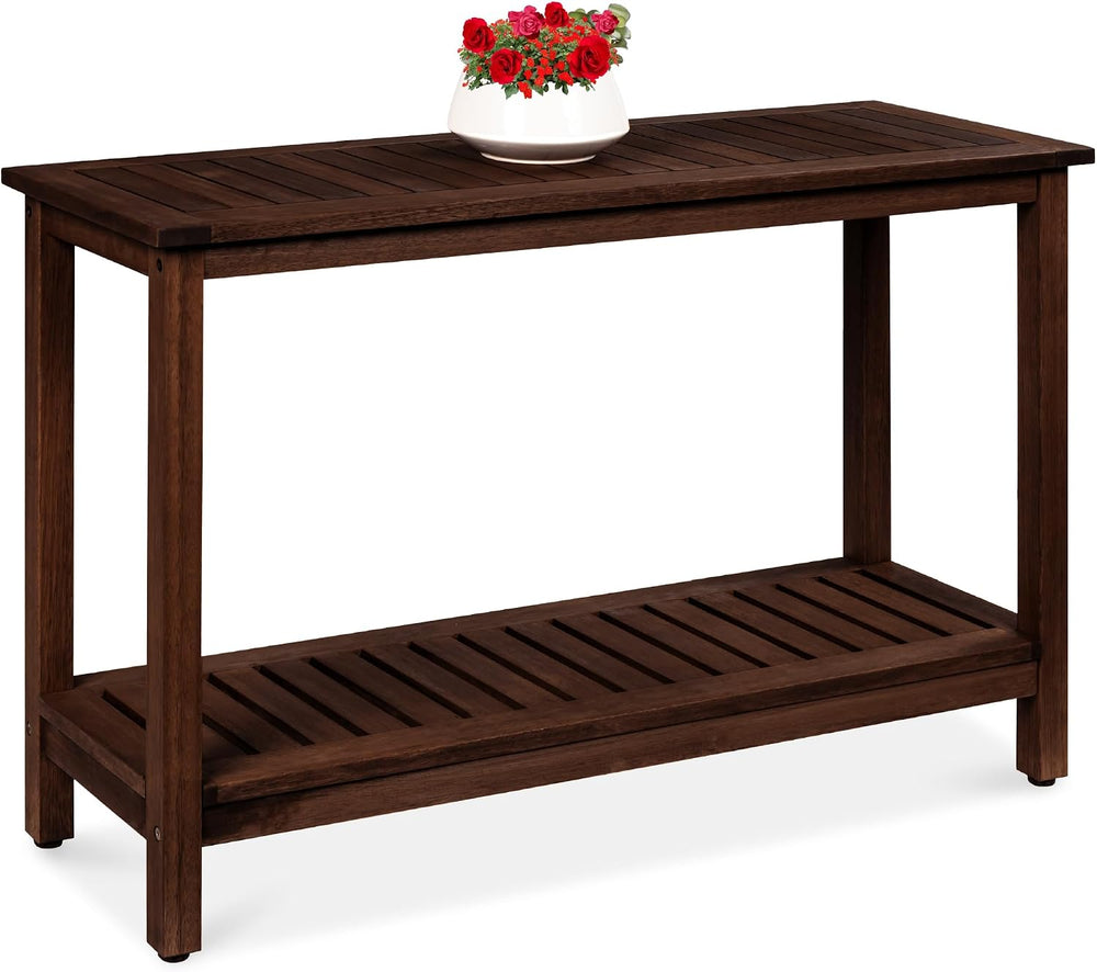 Best Choice Products 48in 2-Shelf Eucalyptus Wooden Console Table Indoor Outd...