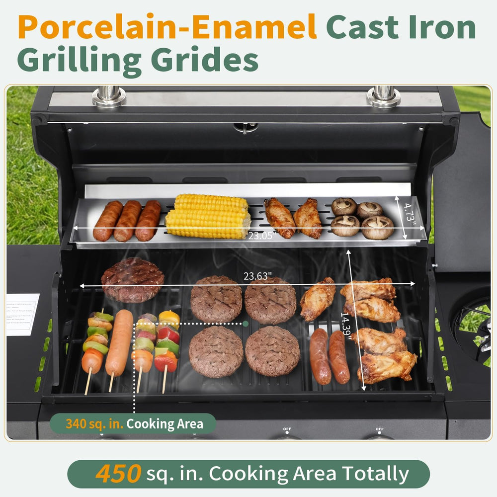 4-Burner Propane BBQ Gas Grill with Side Burner, Black