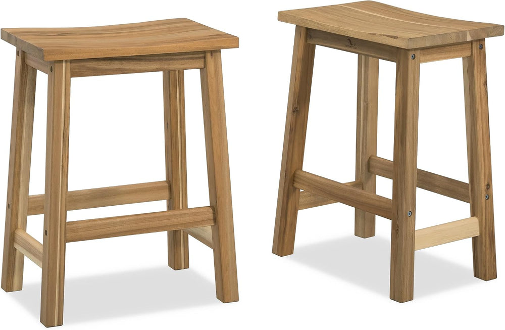 VICTORY RELAX Wooden Counter Stool - Set of 2 Backless Design with Ergonomic ...