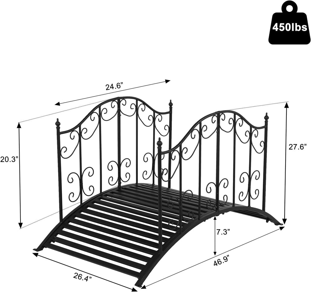 VINGLI Garden Bridge Metal Yard Arch Path Bridge with Patterned Guardrails, O...