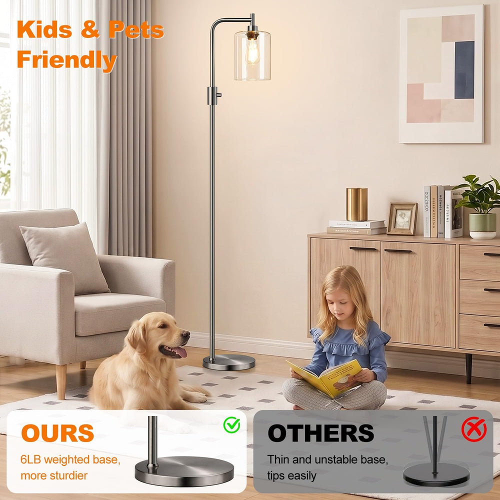 【Upgraded】 Dimmable Floor Lamp for Living Room with Glass Lampshade, Brushed ...