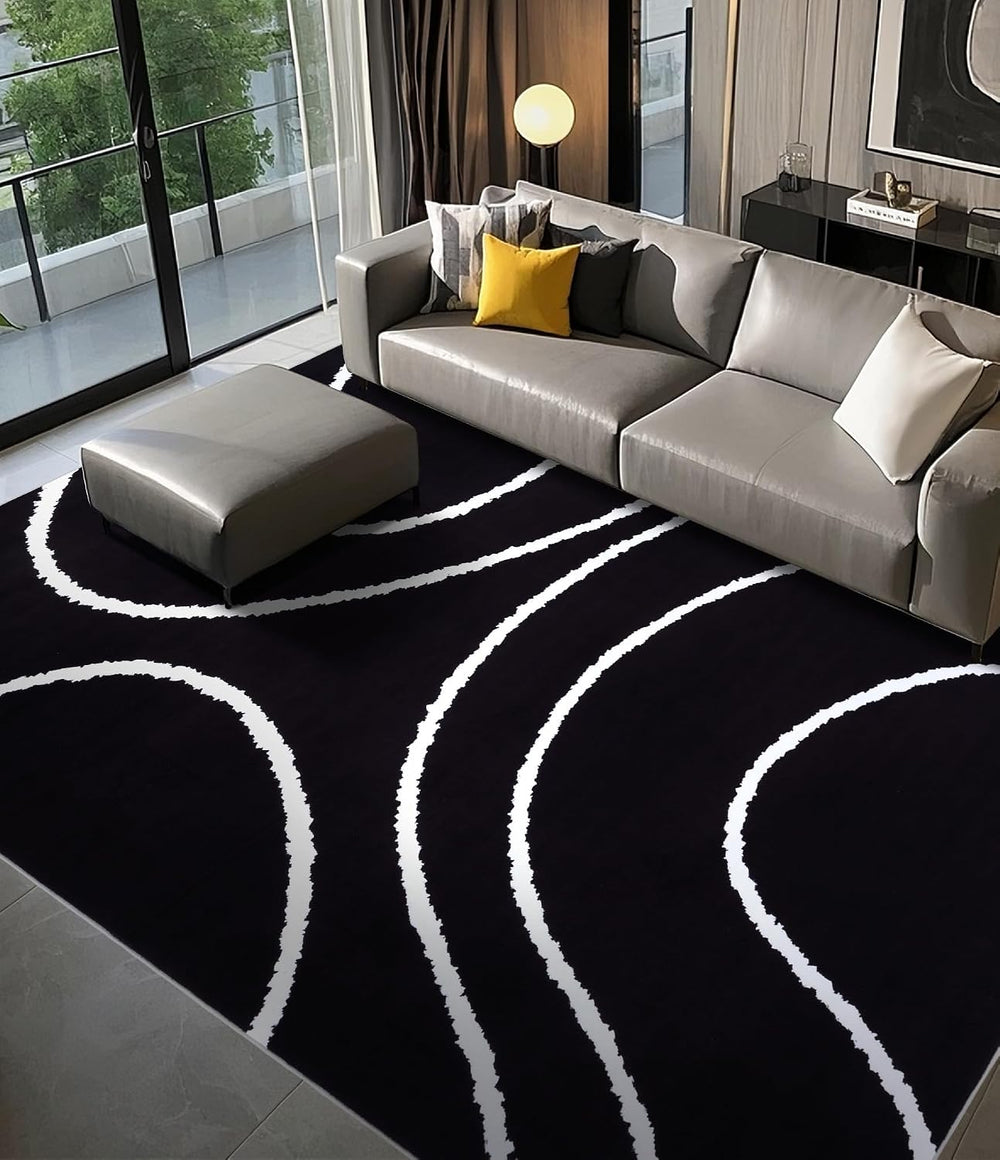 YIHOUSE Black Modern Area Rugs 8x10,Large Black and White Rugs for Living Roo...