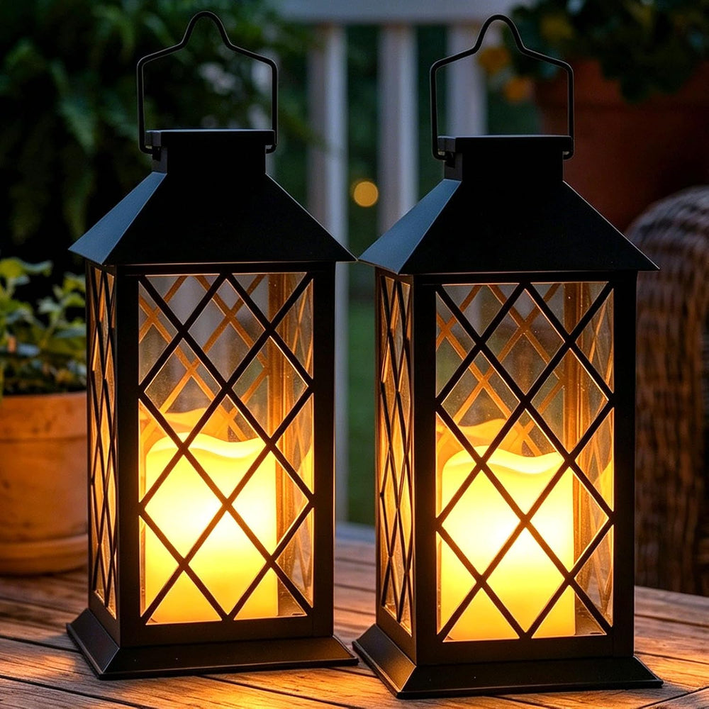 2 Pack Large Tempered Glass Solar Lanterns Outdoor Waterproof