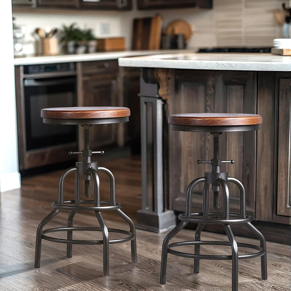 LOKKHAN Vintage Industrial Bar Stool-Rustic Swivel Barstools-Round Wood Metal...