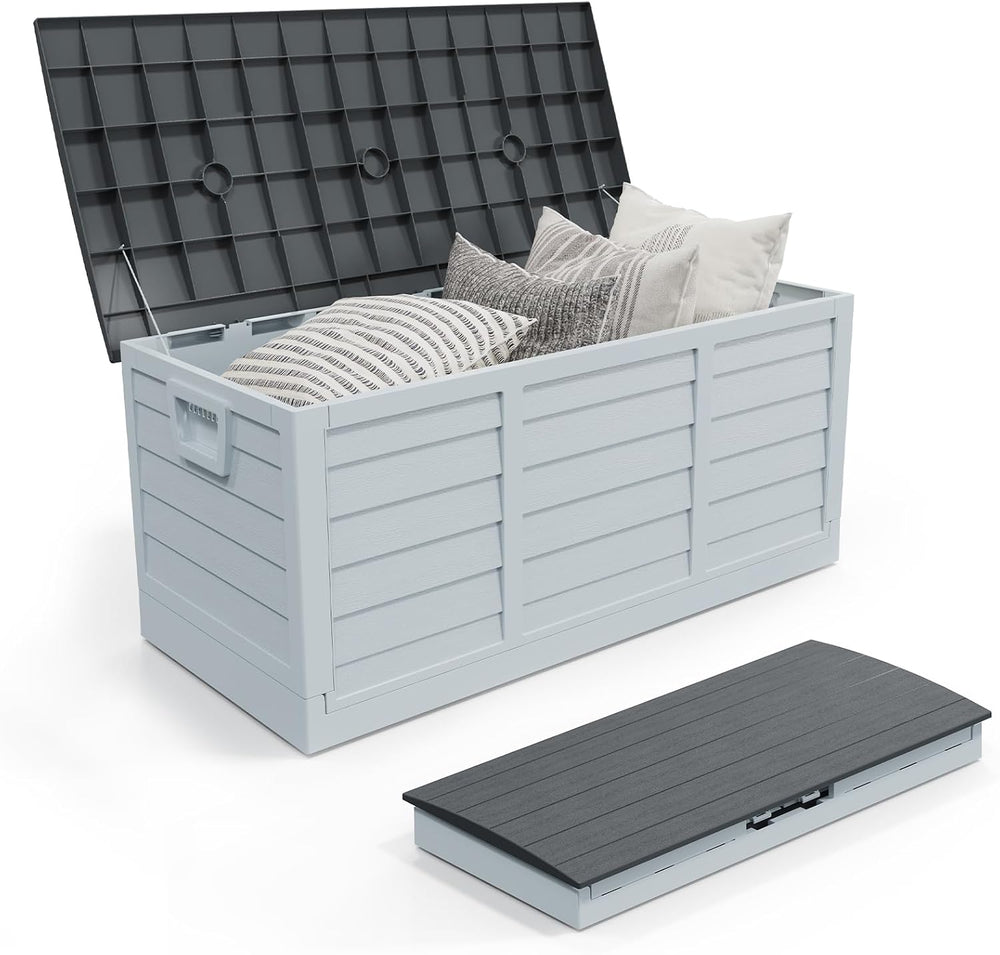 Outvita Outdoor Storage Box, 75 Gallon, Foldable, Gray Body-Black Lid