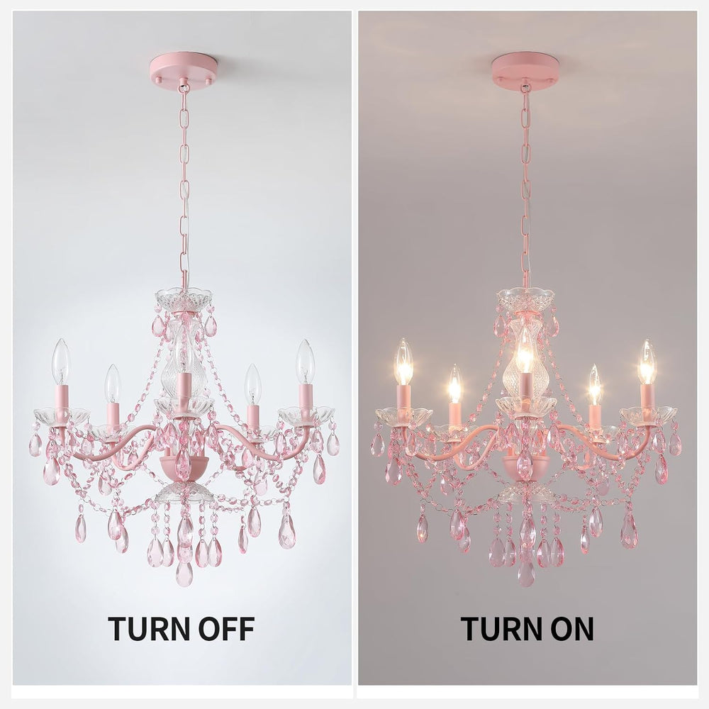 AMZASA Modern Crystal Pink Chandelier, Not Acrylic Crystal,Pink Crystals Hang...
