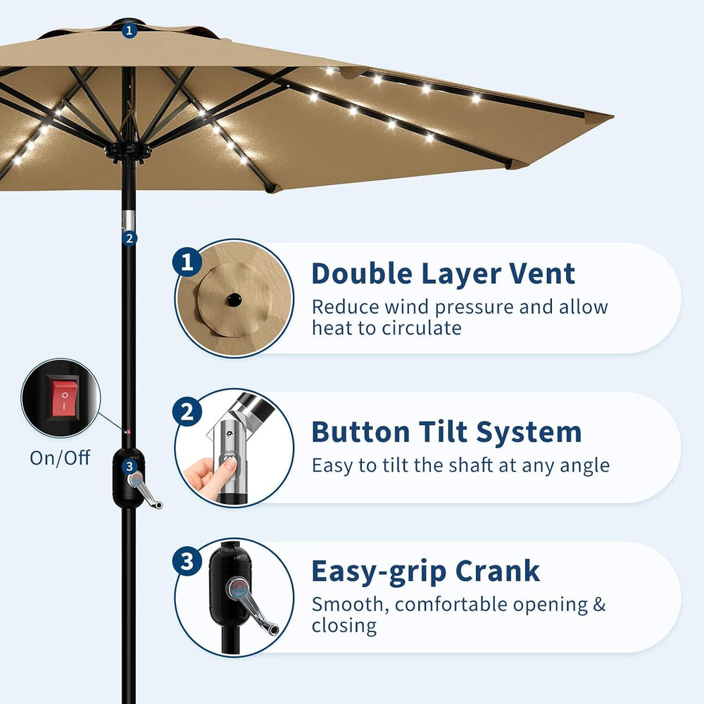 Garvee patio Umbrella with Solar Lights, Outdoor Table Umbrella with 8 Durabl...