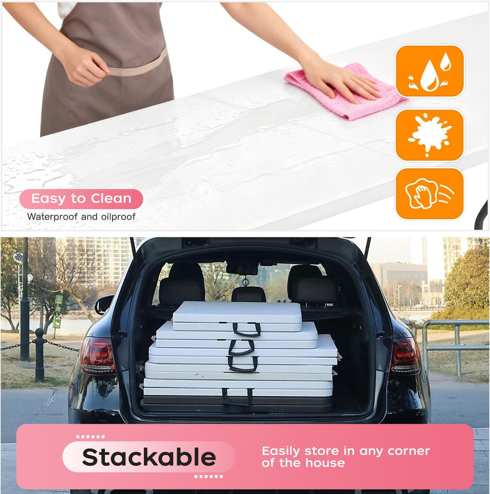 FDW | 8FT Folding Table | White | Portable Plastic Table