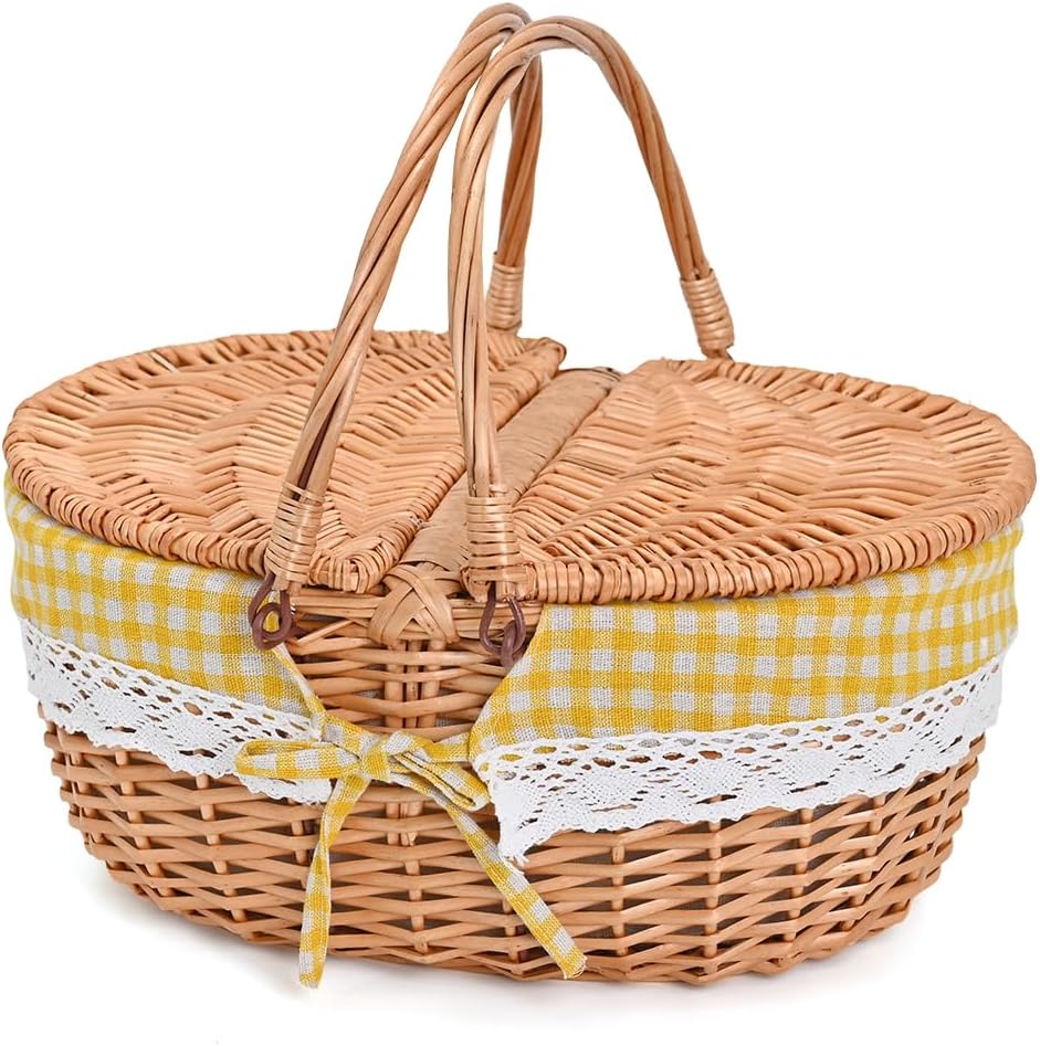 Large 15.4" Wicker Picnic Basket with Removable Liner Empty Picnic Baske...