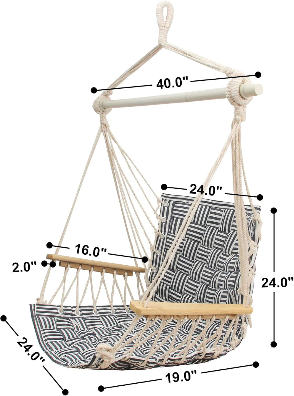 [Upgraded] Hammock Chair Hanging Swing with Wooden Armrests;Steel Spreader Ba...
