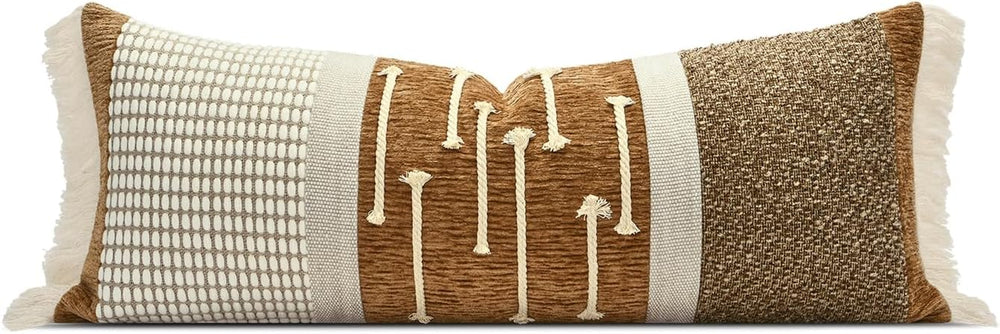 Burnt Orange Boho Lumbar Pillow Cover 14x36 Inches
