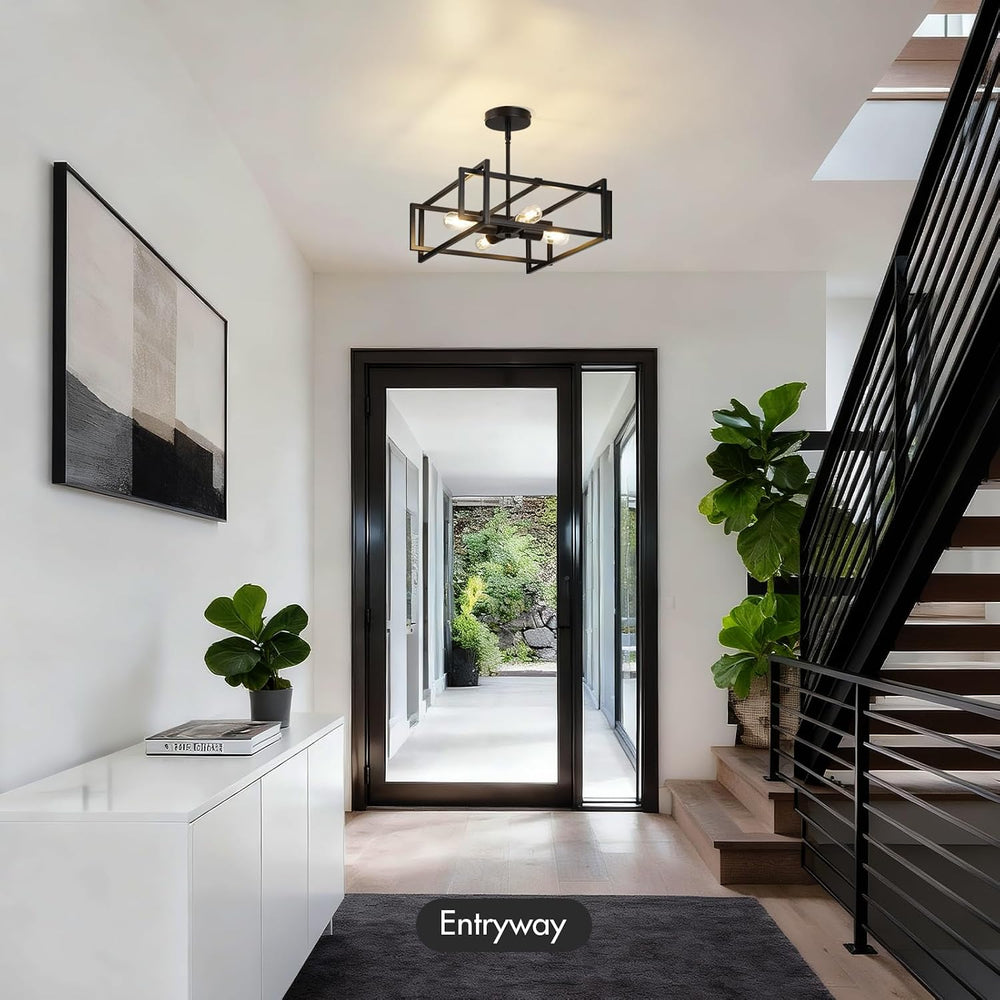 Modern Black Semi Flush Mount Ceiling Light Fixture 16.5", 4-Light Indus...