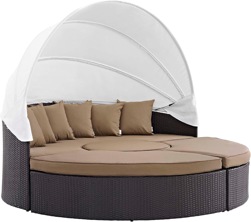 Modway Convene Wicker Rattan Outdoor Patio Retractable Canopy Round Poolside ...