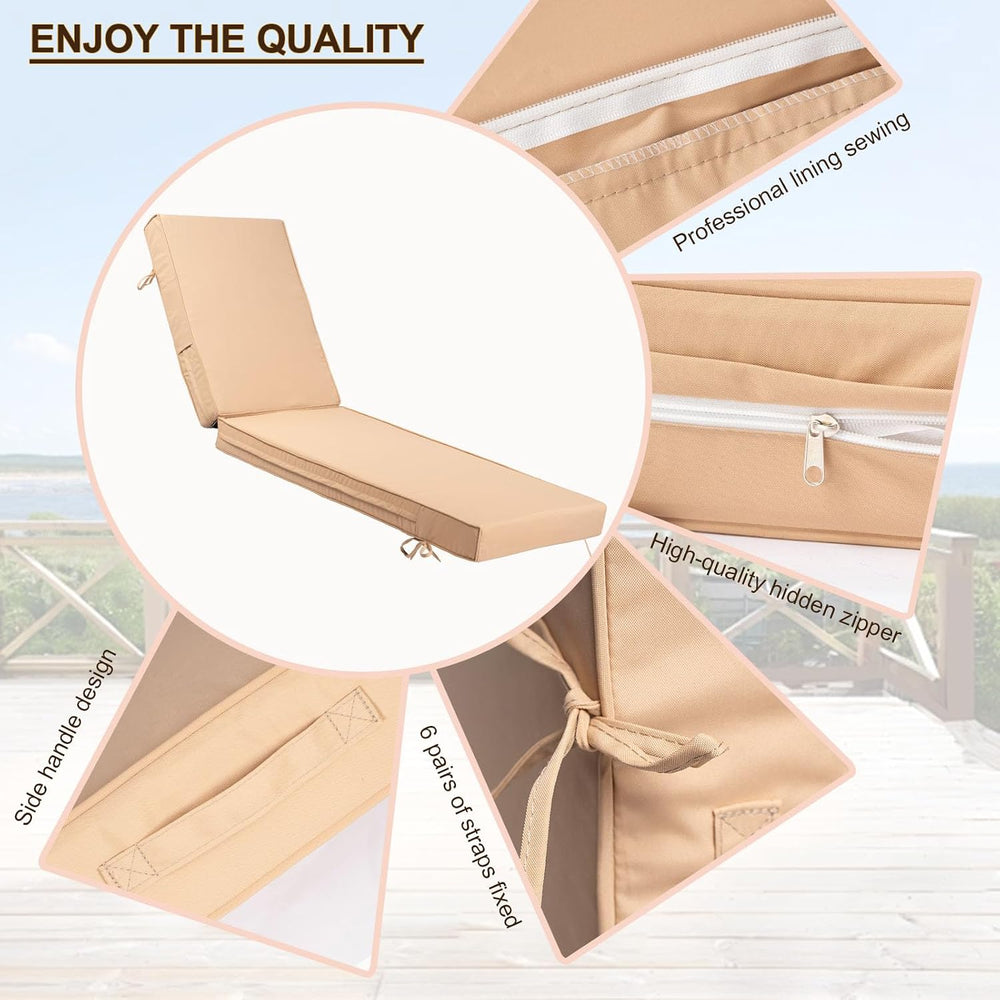 Outdoor Chaise Lounge Cushion, 4 Inch Thick Waterproof Fade Resistant Patio F...