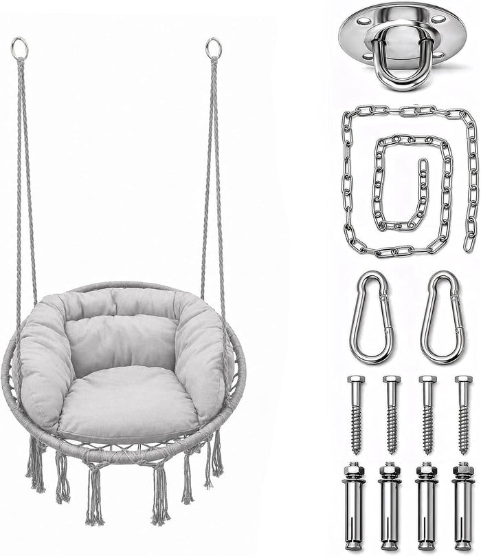 Athena Collection Hammock Chair with Hardware Kit & & Cozy Cushion, Gray