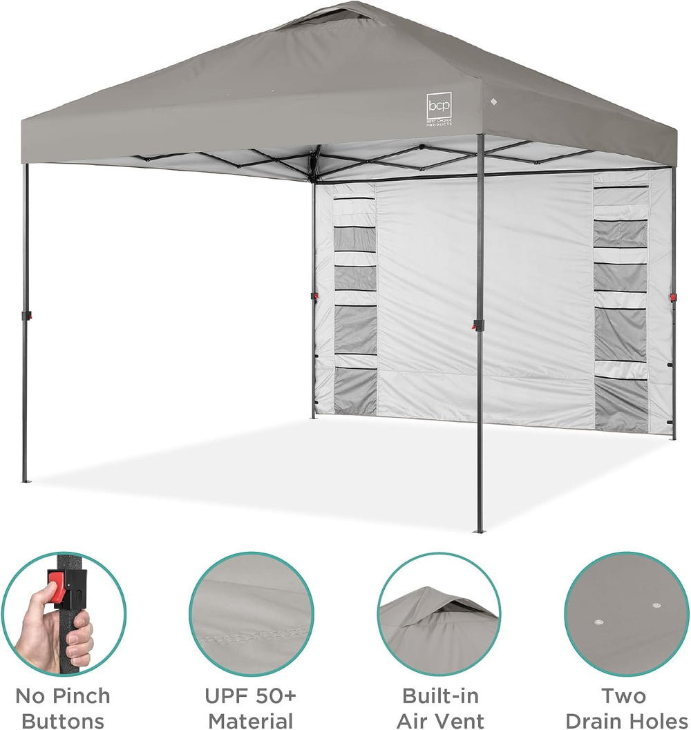 Best Choice Products 10x10 Pop Up Canopy Tent with Sidewall, Light Gray