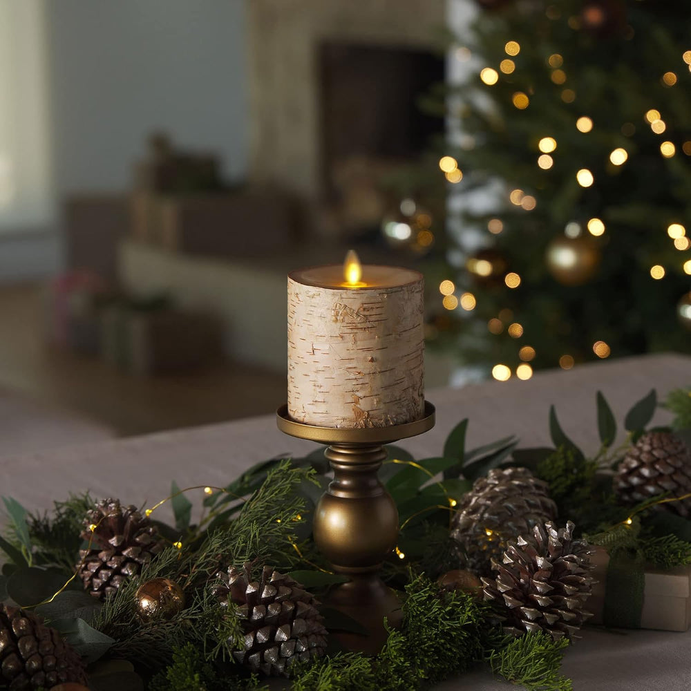 Luminara Real Birch Bark Wrapped Flameless LED Candle, 3.5" x 4.5",...
