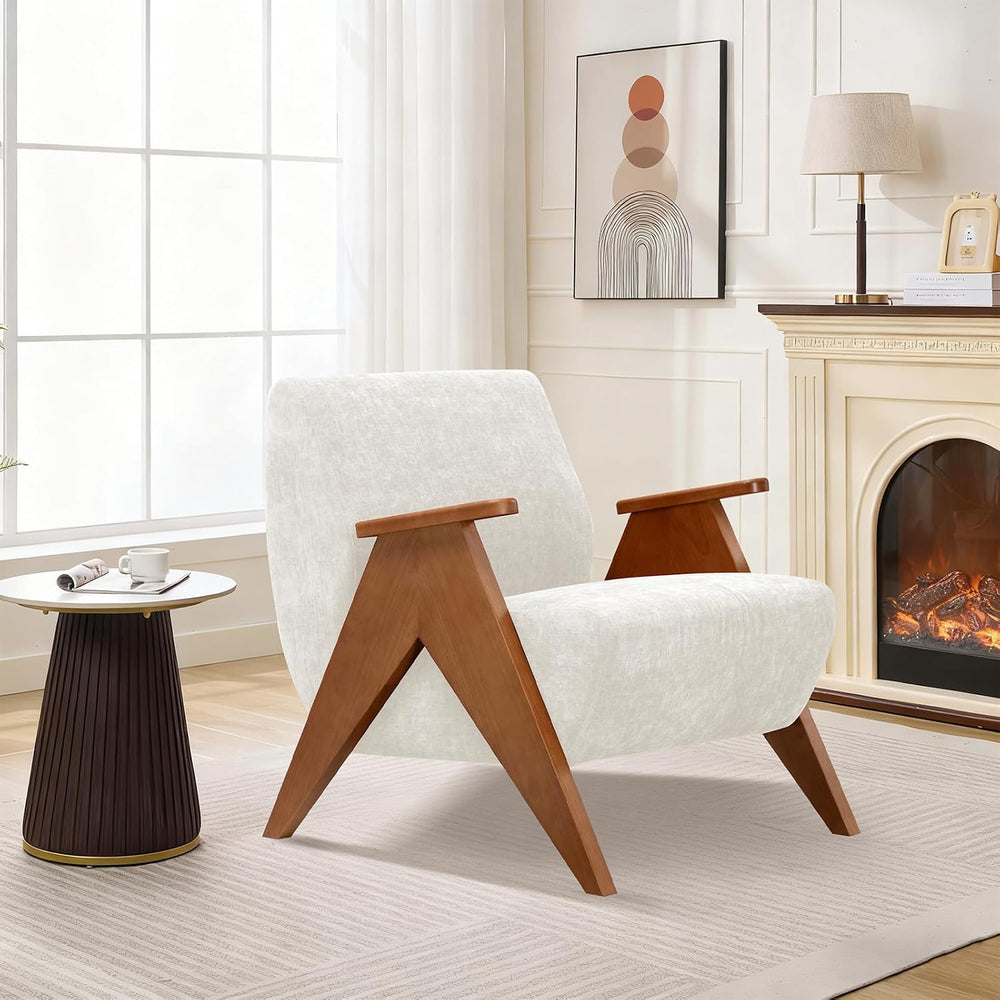 Home Accent Chair Mid Century Modern Accent Chair with Wood Frame, Lounge Uph...