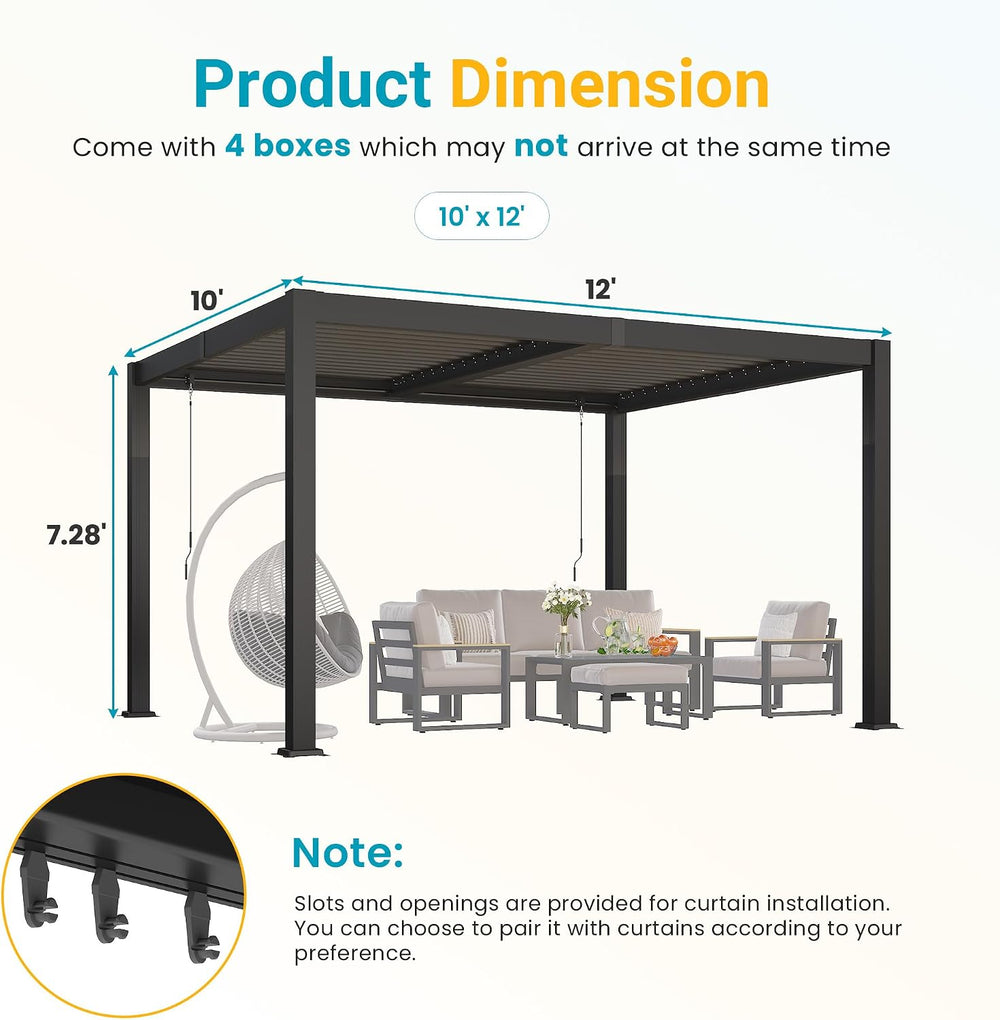 Pergola 10'x12' with Adjustable Roof & Thick Aluminum Frame for A...