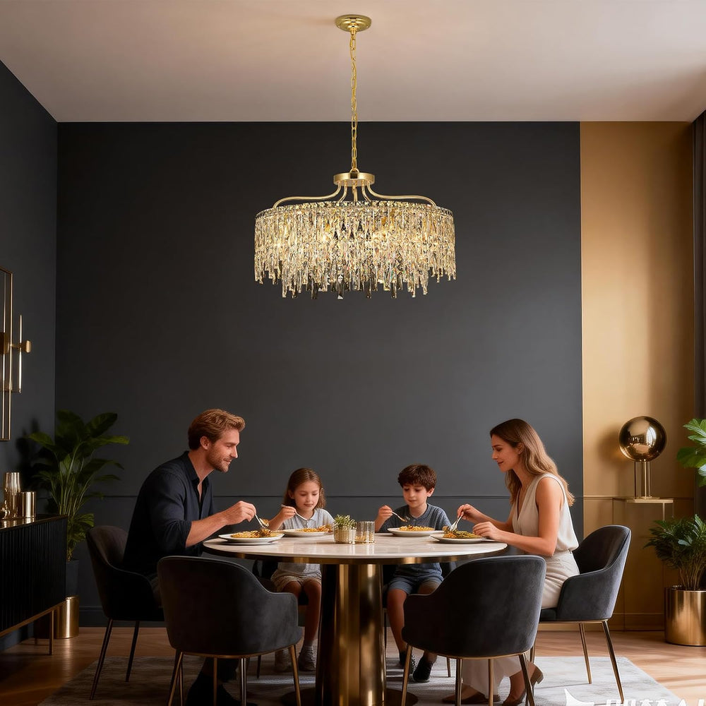 10 Lights Modern Gold Crystal Chandeliers for Dining Room 28"