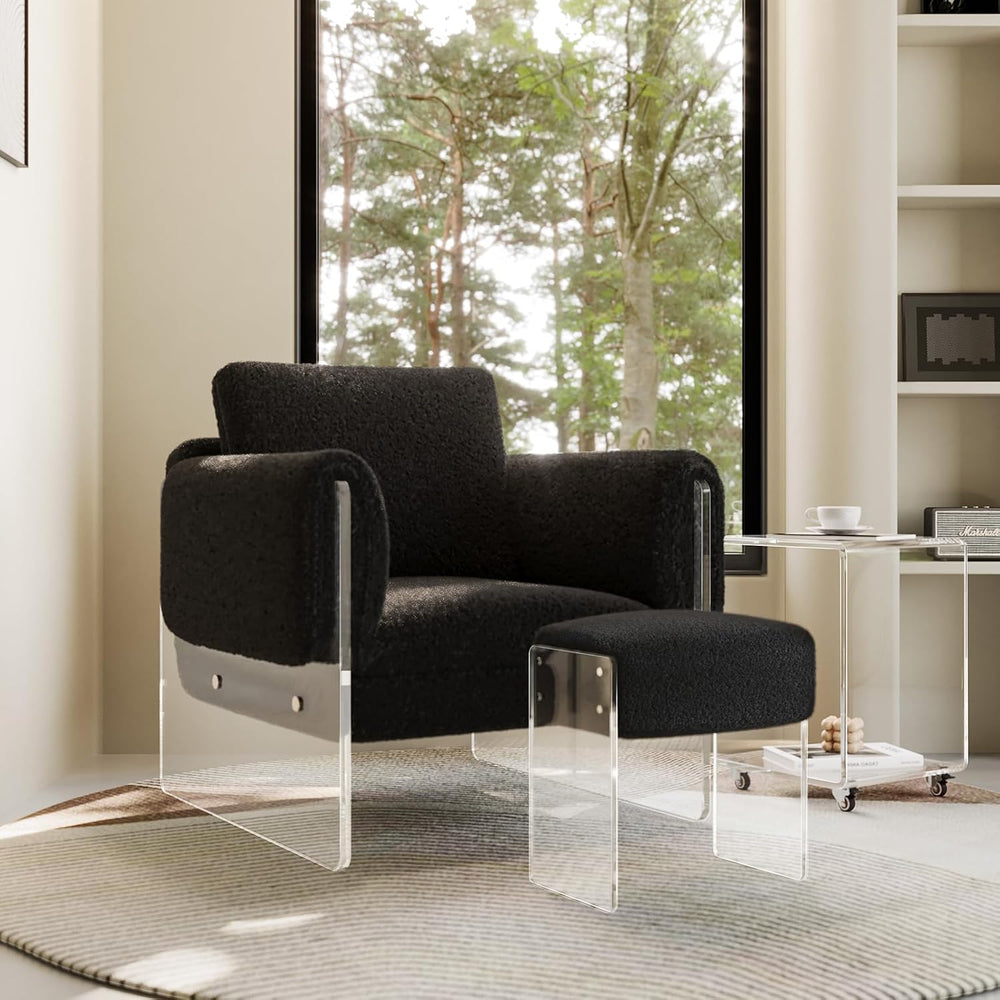 Vanity Stool Chair and Foot Rest -Modern Vanity Stool and Footstool with Wool...