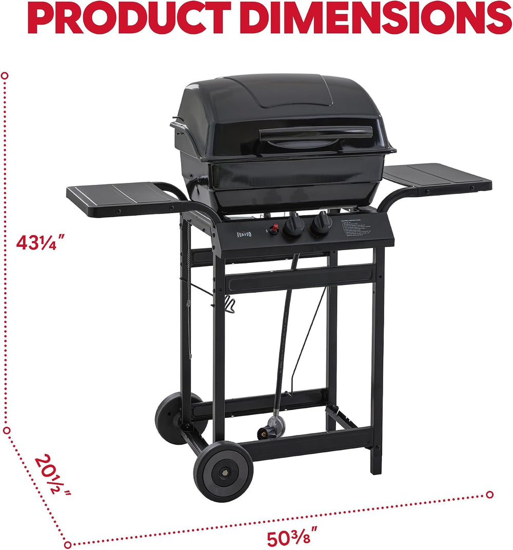 Feasto 2 Burner Propane Gas Grill for Outdoor Cooking and BBQ, Black