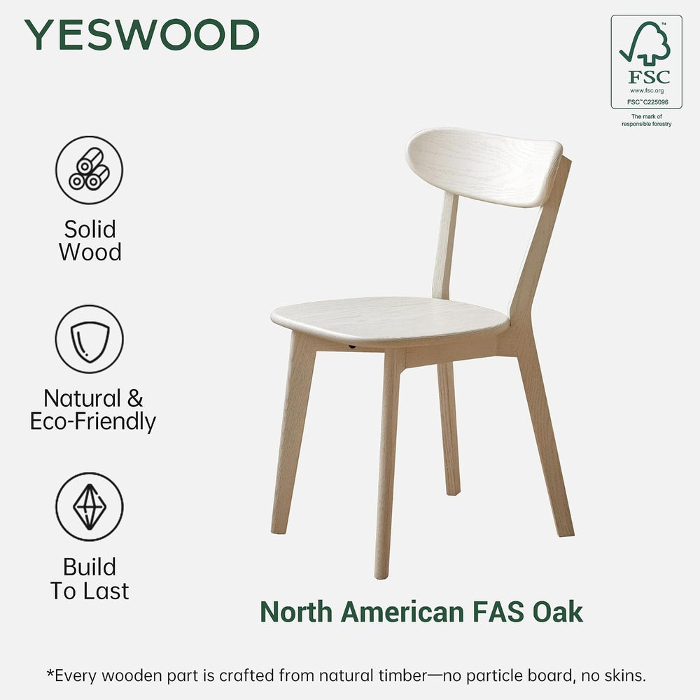 YESWOOD Oak Dining Chairs Set of 2, 100% Solid Wood Kitchen Chairs with Curve...