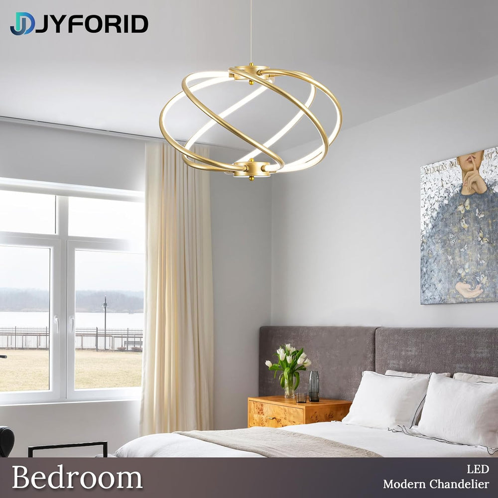 Gold Modern Chandelier with Remote Control, 48W 3-Color Temperature Dimmable ...