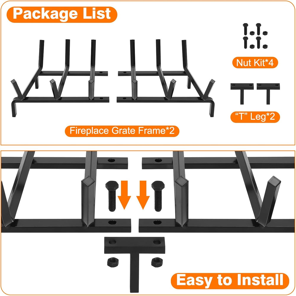 FEED GARDEN 24 Inch Fireplace Grate, 1/2" Solid Steel Log Holder