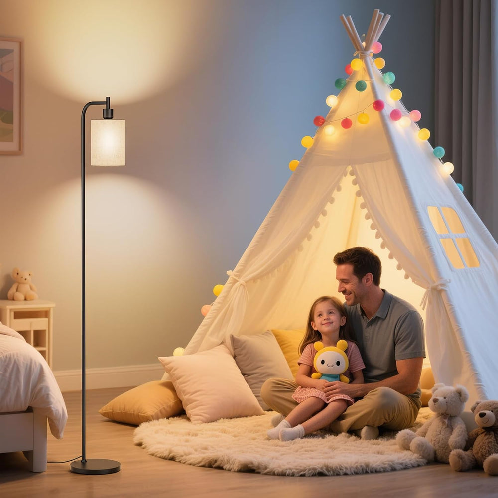 SIBRILLE Floor Lamp with Linen Shade, Dimmable Tall Standing Lamp with Remote...