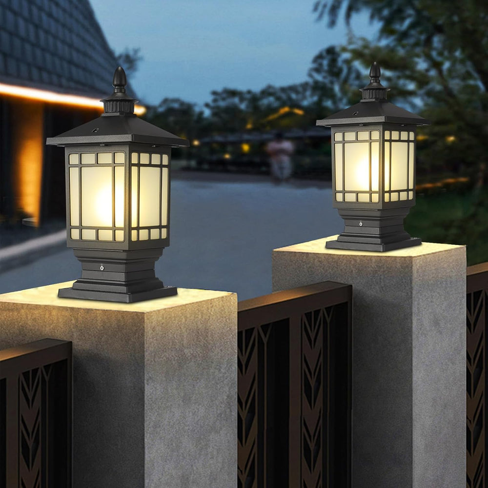 Outdoor Column Lights, Outdoor External Patio Landscape Glass Post Lantern E2...
