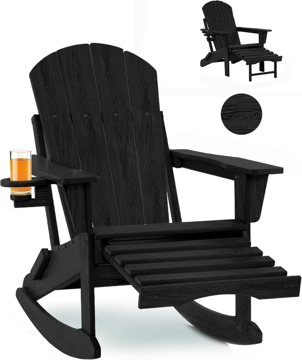 Folding Adirondack Rocking Chair,4-in-1 Multifunctional Patio Chair with Retr...