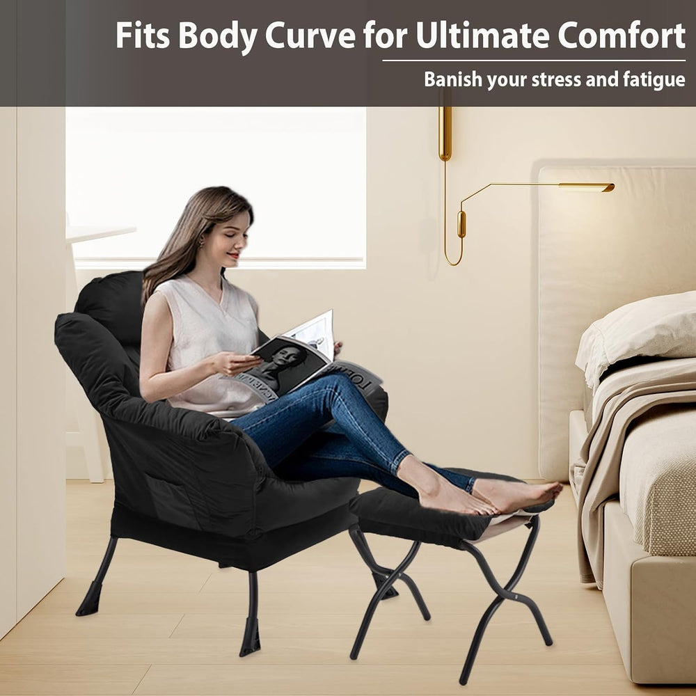Youtanic Lazy Chair with Folding Ottoman, Accent Chair Velvet Upholstered wit...