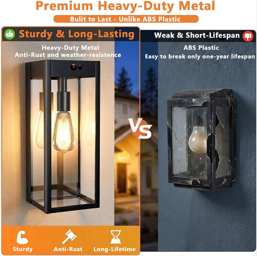 16" Large Solar Porch Lights Outdoor 2-Pack, Matte Black