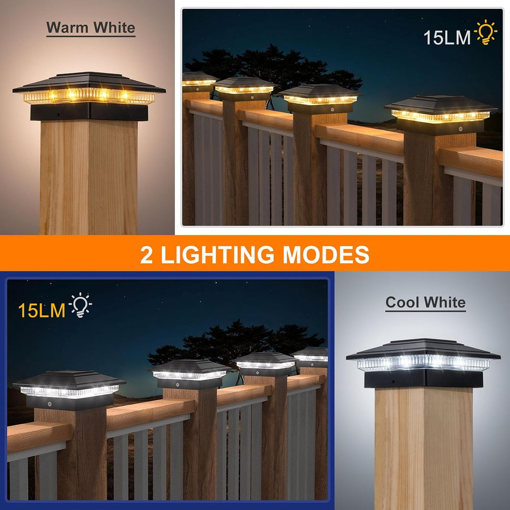 APONUO Solar Post Cap Lights 6-Pack, Black IP64 Waterproof 16 LED Fence Post ...