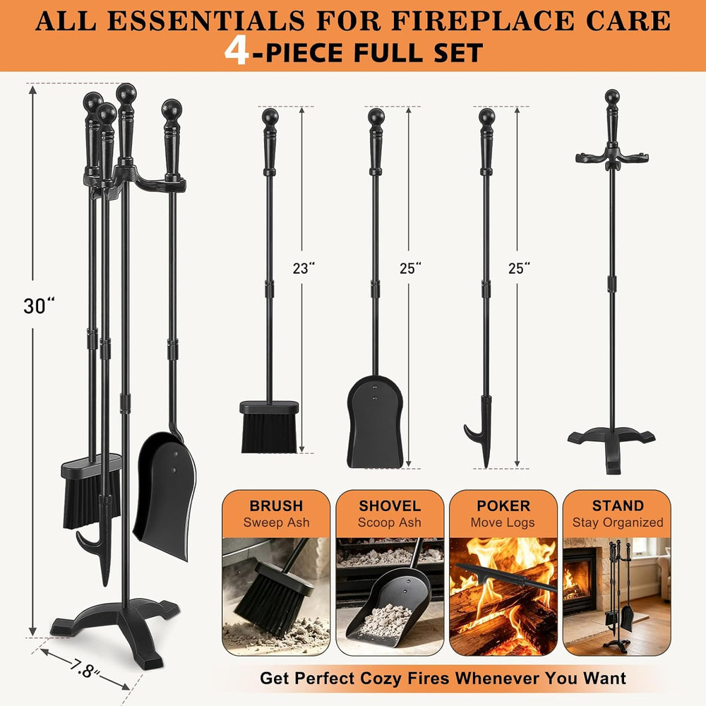 Gtongoko Fireplace Tools Set with Stand, 30-Inch Heavy Duty Steel