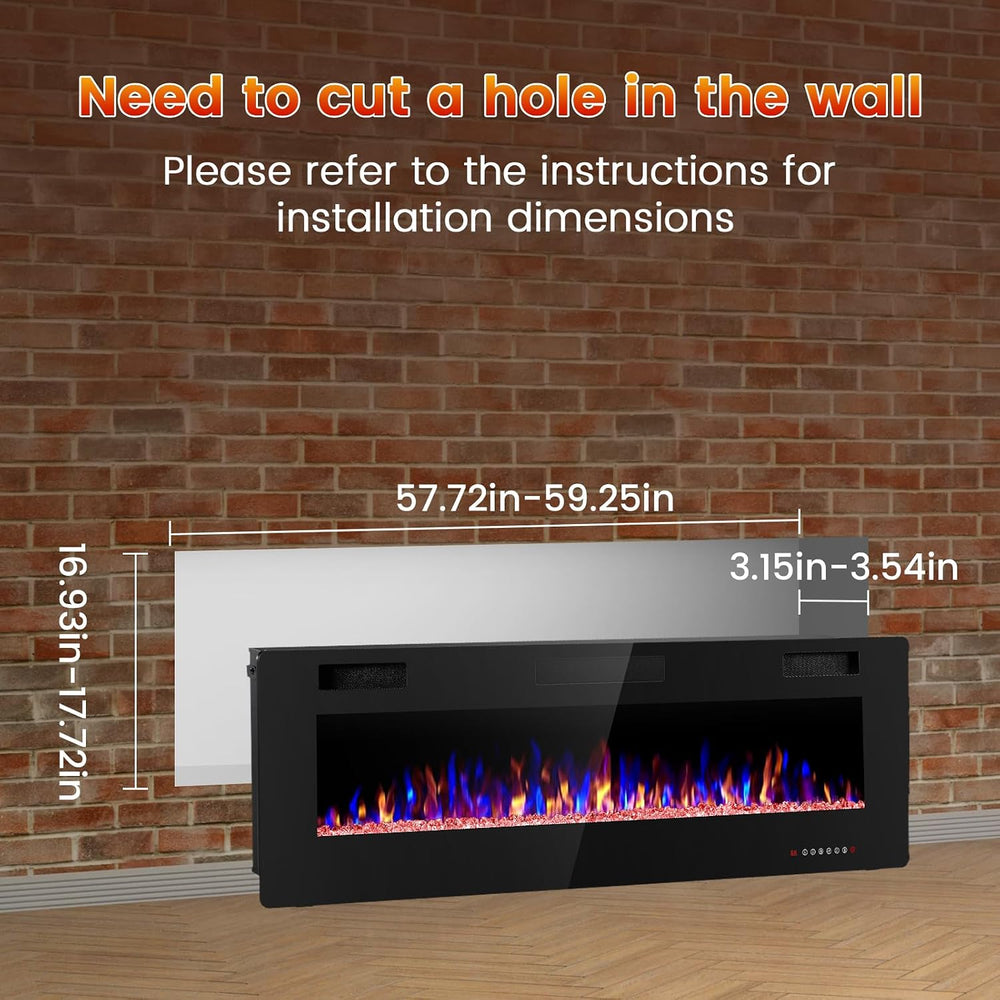 Electactic 60-Inch Electric Fireplace, 12 Flame Colors, Remote Control