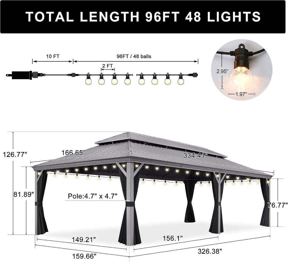 PURPLE LEAF Outdoor Gazebo 14' x 28' w/Lights & 4.7" Thick P...