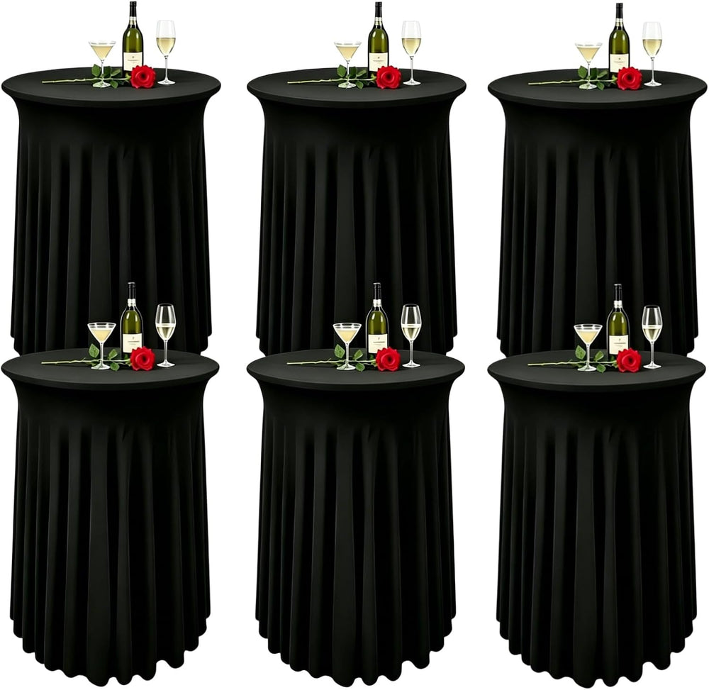 6 Pack Round Spandex Cocktail Table Tablecloth with Skirts, 32 x 43 Inch Blac...