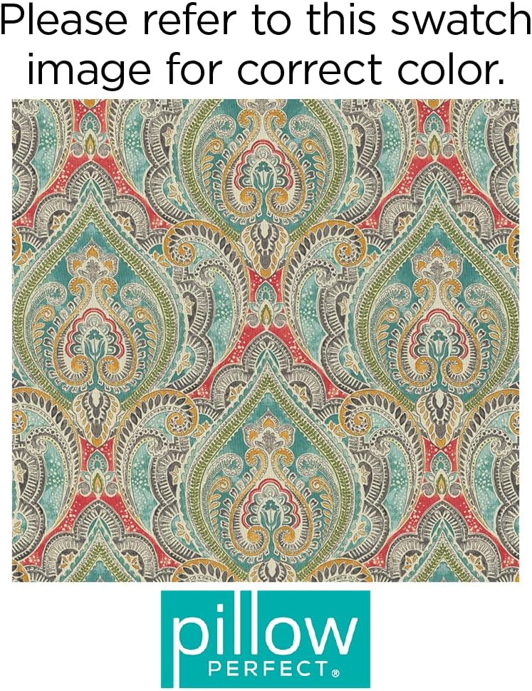 Pillow Perfect Paisley Indoor/Outdoor Chairpad with Ties, Reversible, Tufted,...