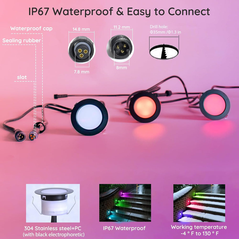 LED Deck Lights Kit, 30 Pack 1.77" Smart RGBW+IC Outdoor Lights | Low Vo...