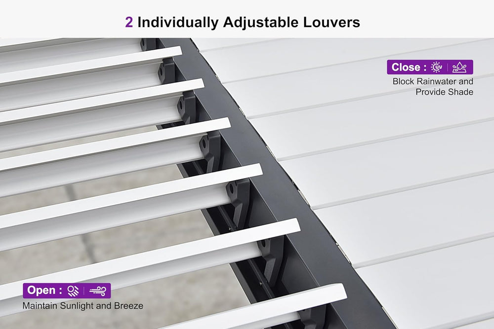 PURPLE LEAF Louvered Pergola 10' x 14' White Roof Aluminum Frame for ...