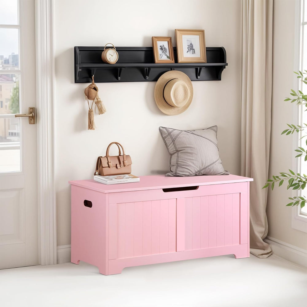 Wooden Storage Chest,30/40 Inch Storage Trunk w/2 Safety Hinges, Storage Benc...