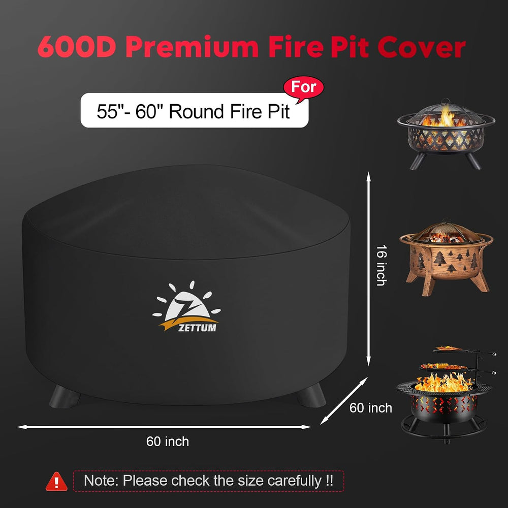 Zettum Fire Pit Cover Round 60 Inch - Outdoor Firepit Cover Heavy Duty & ...