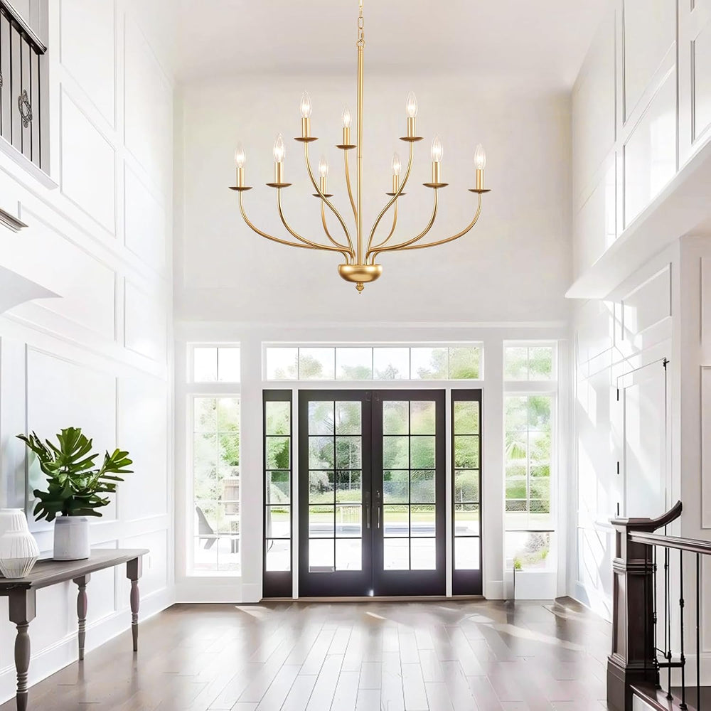 9-Light Gold Chandelier for Dining Room Light Fixtures, Mid Century Modern Fa...