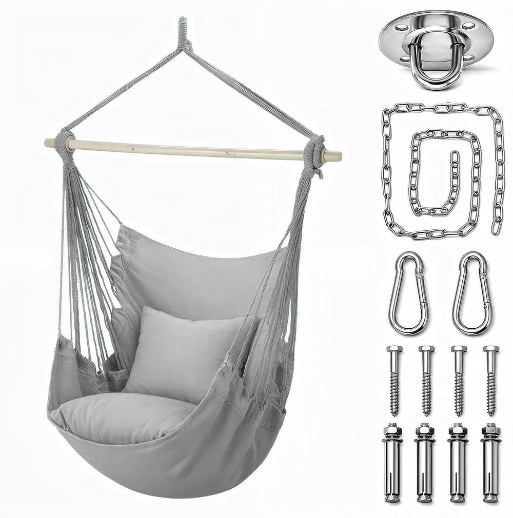 Athena Collection Hammock Chair Hanging Rope Swing, Gray