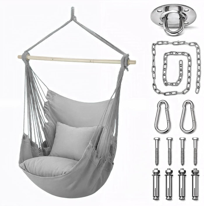 Athena Collection Hammock Chair Hanging Rope Swing, Gray
